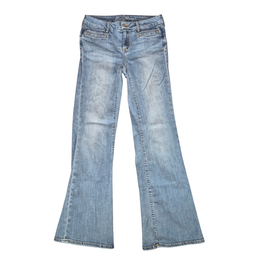 Eddie Bauer Slightly Curvy Flare Leg Jeans Womens 8 Medium Wash Denim Blue